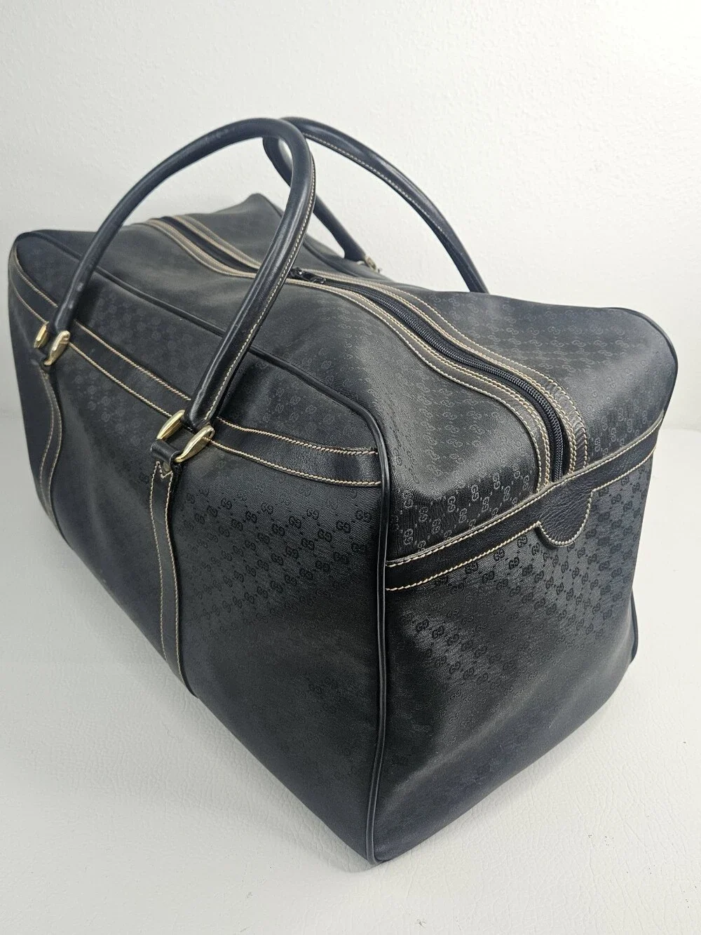 Authentic Vintage Micro GG Monogram Weekender Large Leather Travel Duffel Bag